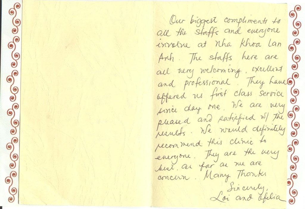 Thank-you note to Doctor Minh