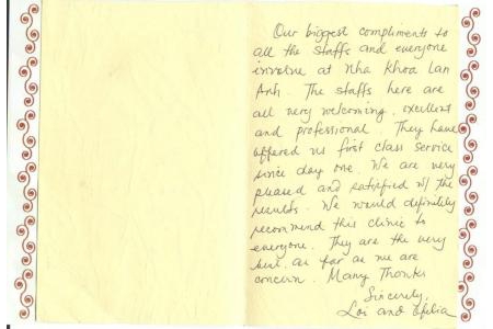 Thank-you note to Doctor Minh